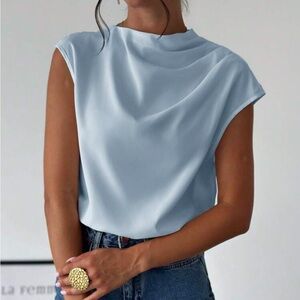 Classic Cowl Neck Top in Light Blue